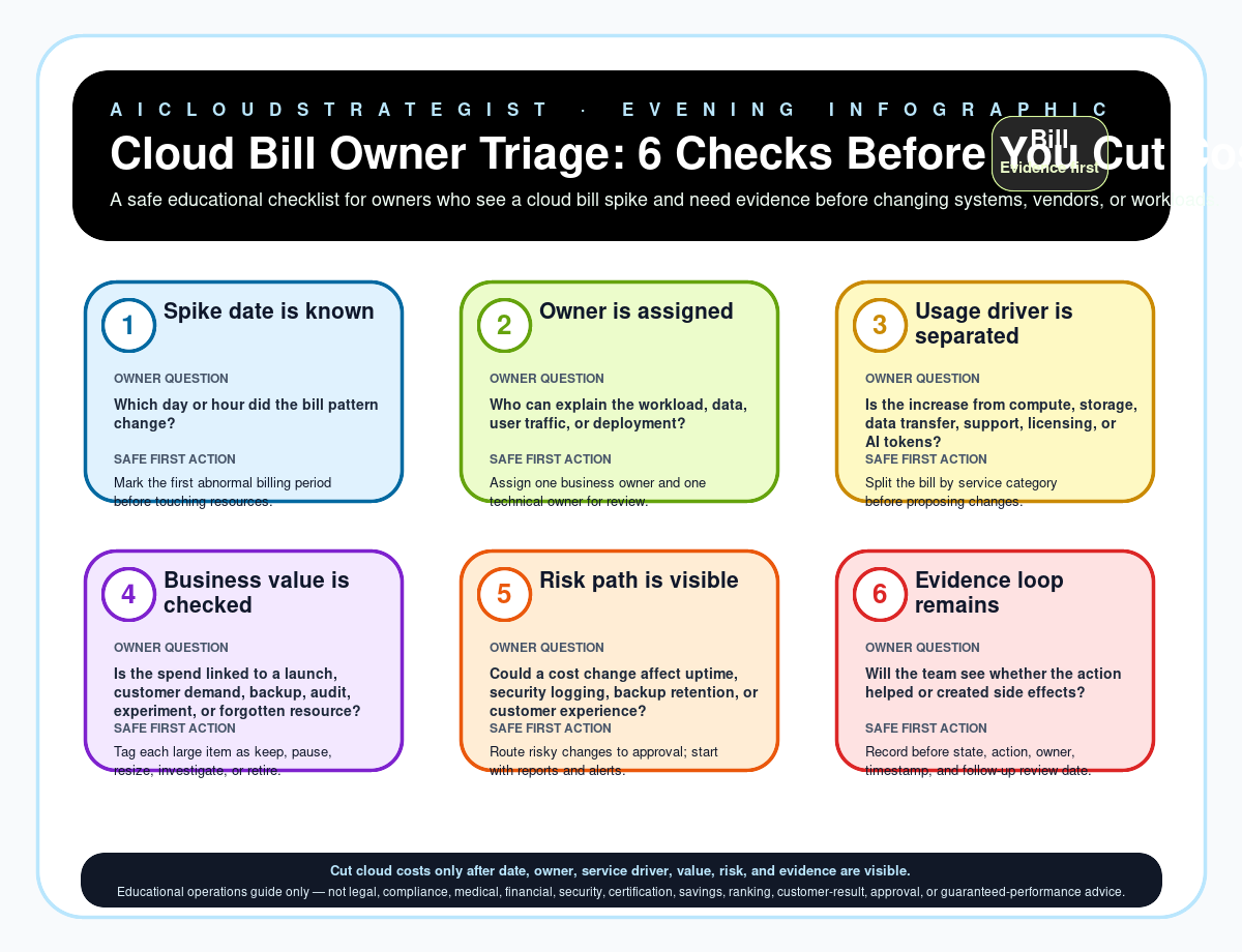 Infographic: Cloud Bill Owner Triage: 6 Checks Before You Cut Costs